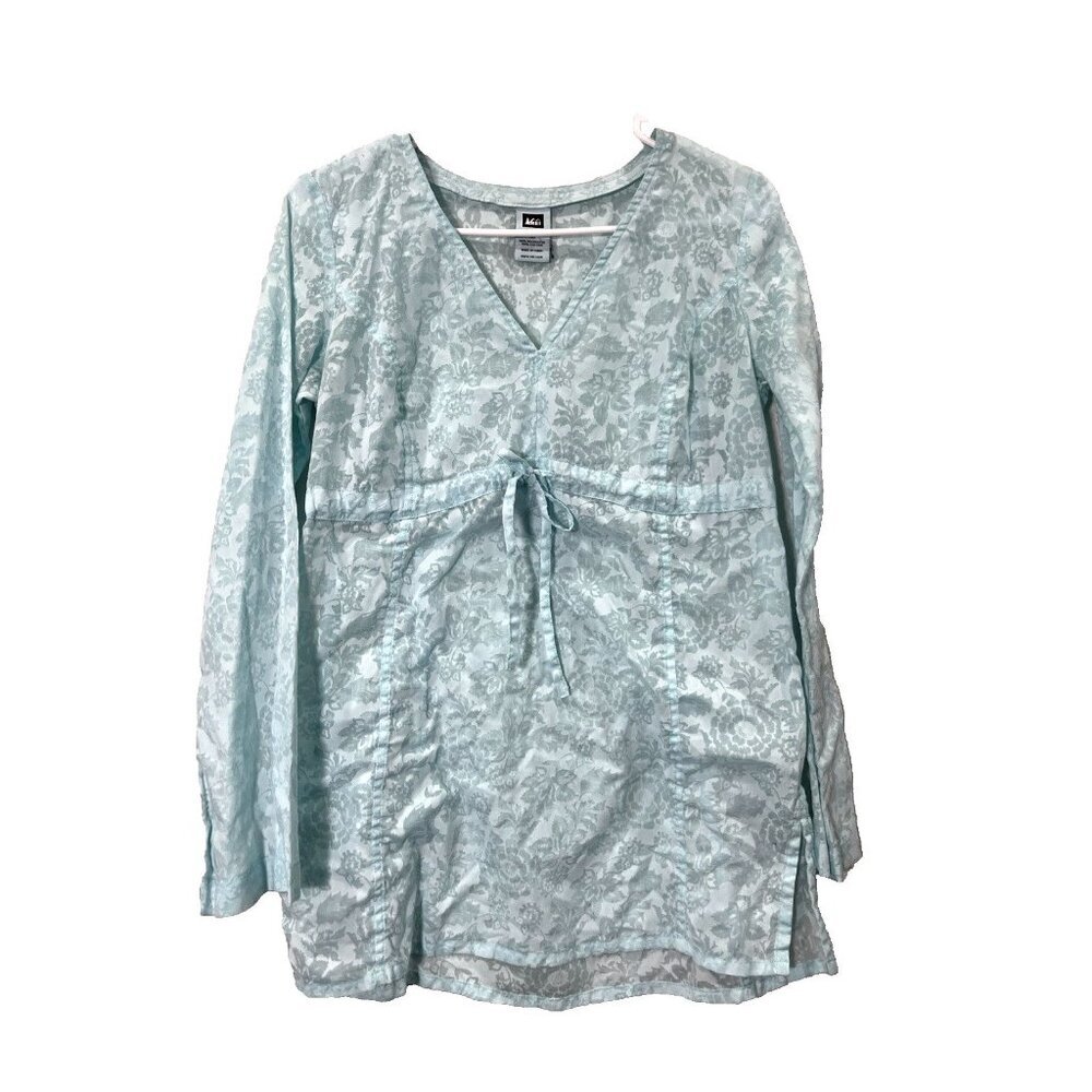 REI Tunic Womens XS Light Blue Floral Burnout Empire Waist Romantic Cottage Boho
